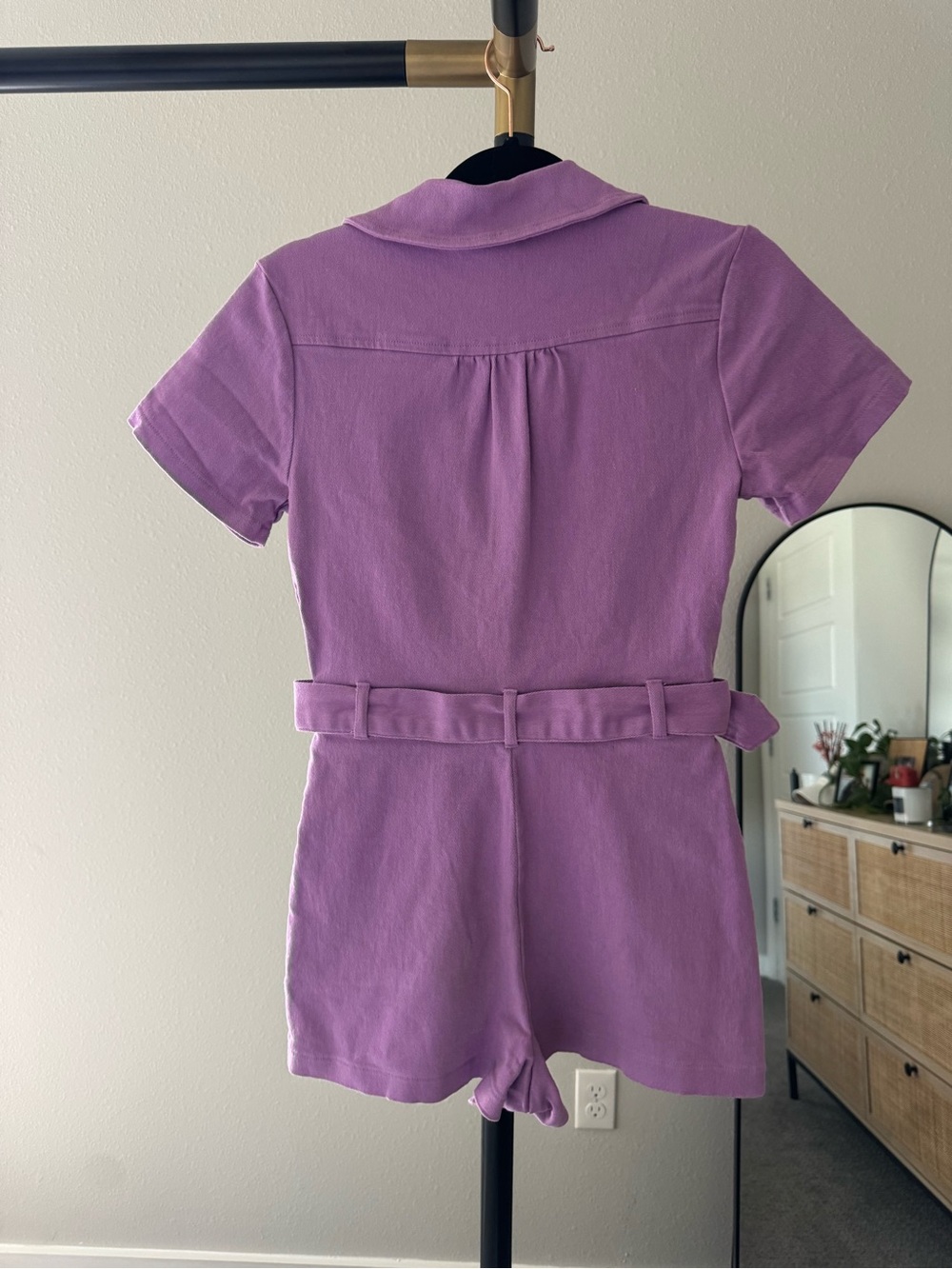 Lavender Belted Short Romper - Picture 2 of 3